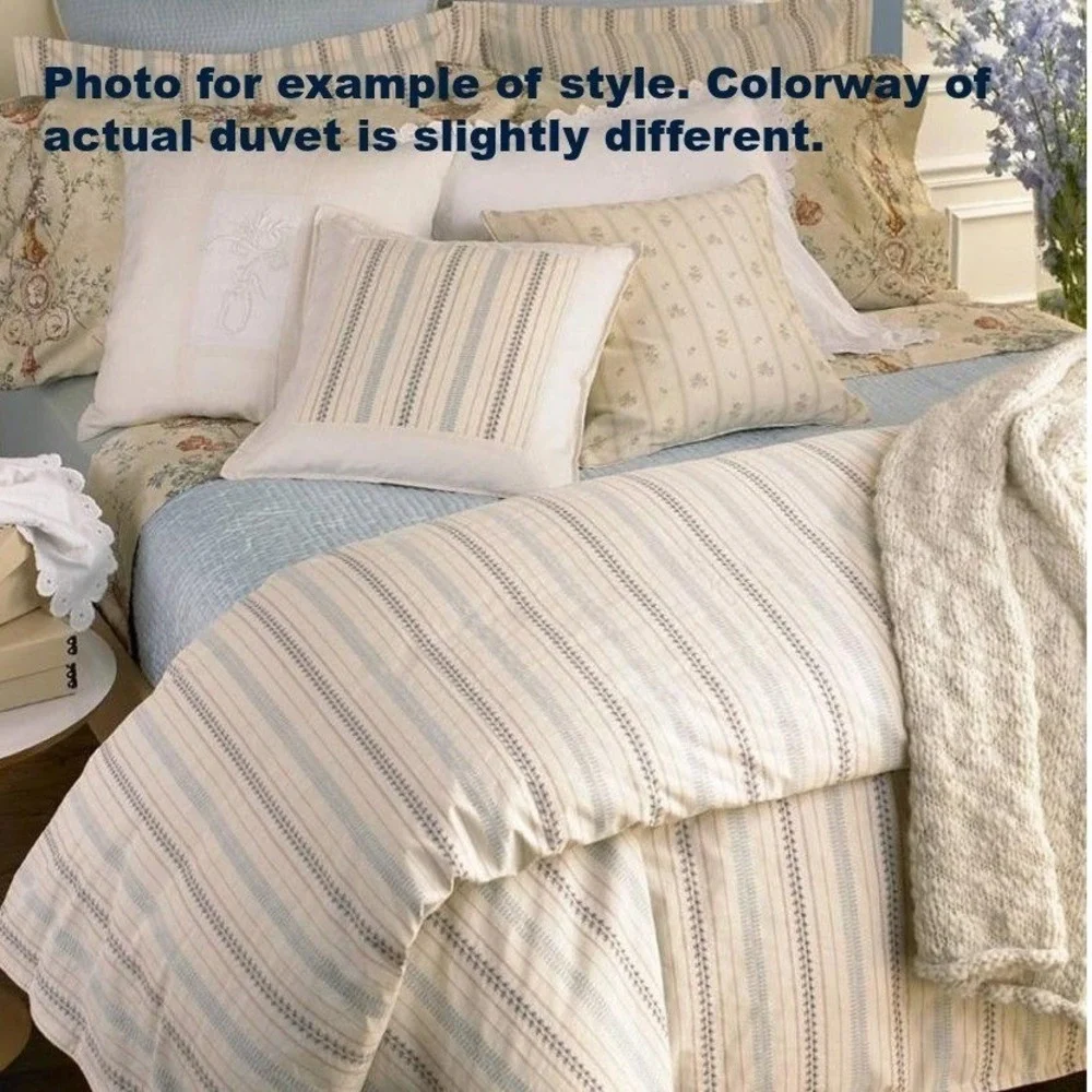 Ralph Lauren Villandry Duvet Cover Queen Striped Blue Terracotta Embroidered EUC